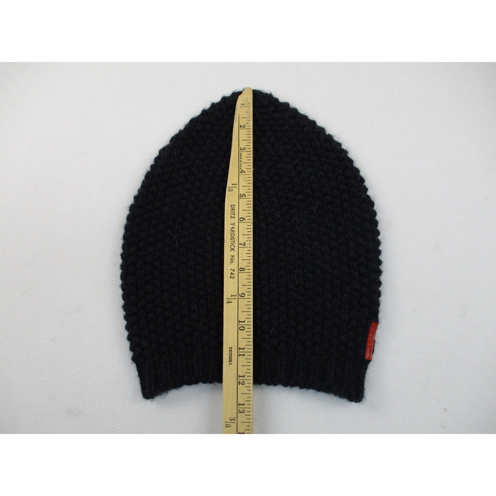Prada Beanie Women TU Navy Blue Wool Alpaca Chunky Knit Linea Rossa Logo Hat - Picture 8 of 11